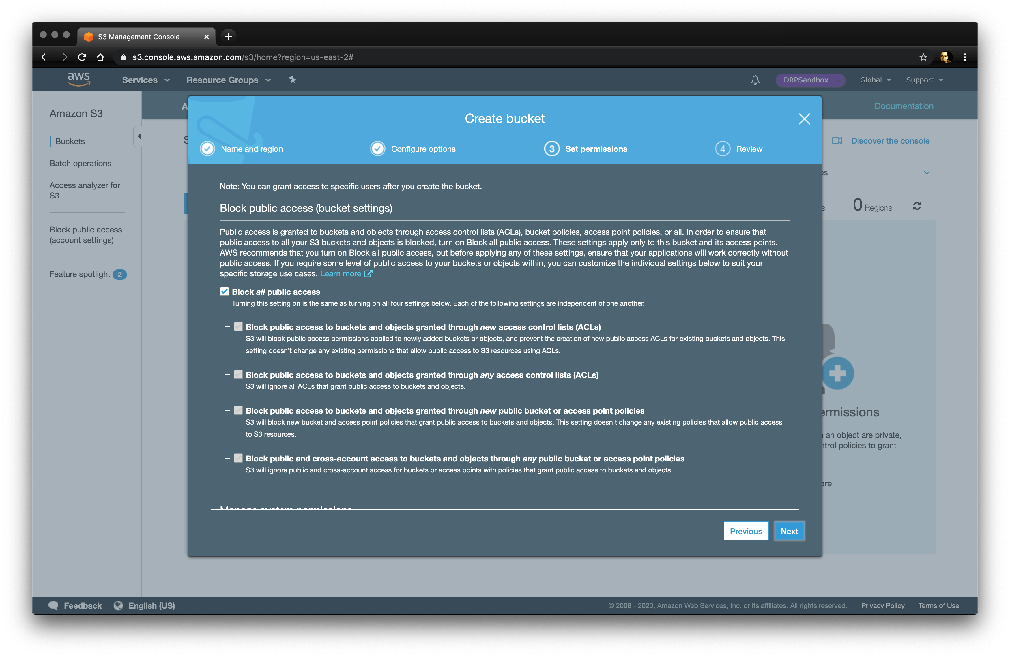 Accept the S3 Bucket private defaults